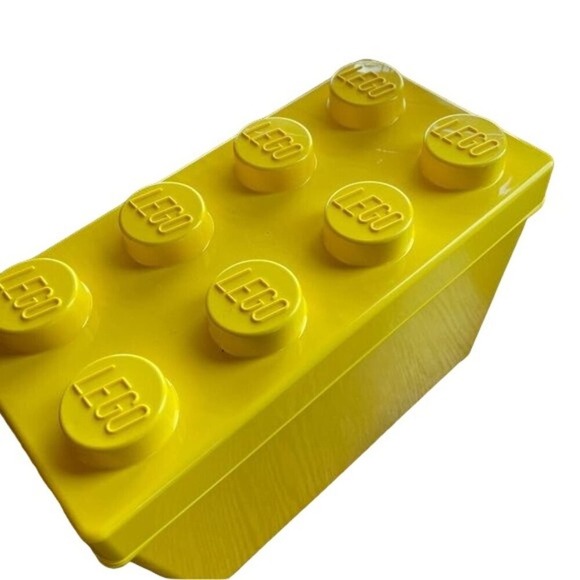 Lego Storage Box Yellow Covered Stackable Tub Lid Store Toys 14x10x7 inches Gift - Picture 4 of 12